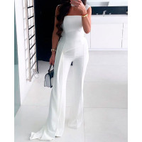 Square Neck Top & Bootcut Asymmetrical Pants Set - white