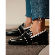 Square Toe Chunky Loafers - black