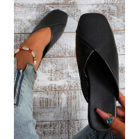 Square Toe Fashion Outdoor Slippers - black