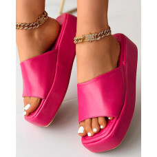 Square Toe Wide Strap Platform Slippers - hot pink