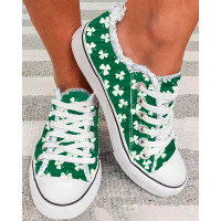 St. Patrick's Day Clover Print Ombre Fringe Hem Sneakers - green