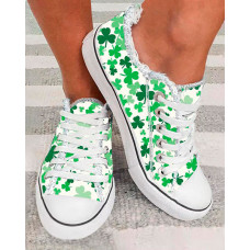 St. Patrick's Day Clover Print Ombre Fringe Hem Sneakers - white&green