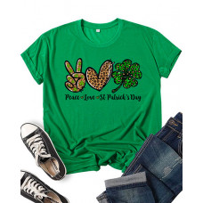 St. Patrick's Day Leopard Scissorhands Clover Letter Print Casual T-shirt - green