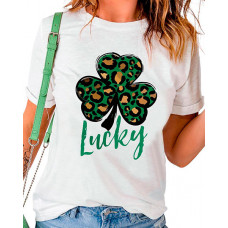 St. Patrick's Day Letter Clover Print Casual T-shirt - style3