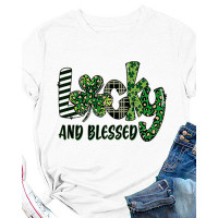 St. Patrick's Day Letter Clover Print Casual T-shirt - white