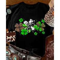 St. Patrick's Day Lucky Shamrock Print Casual T-shirt - black