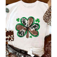 St. Patrick's Day Lucky Shamrock Print Casual T-shirt - white