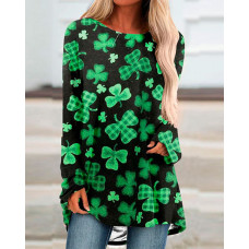 St. Patrick's Day Lucky Shamrock Print Casual Top - green