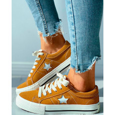 Star Pattern Cutout Lace-up Suede Shoes - yellow