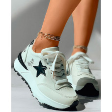 Star Pattern Lace-up Muffin Sneakers - white&black