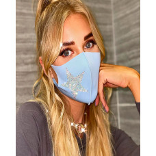 Star Pattern Rhinestone Decor Face Mask - blue