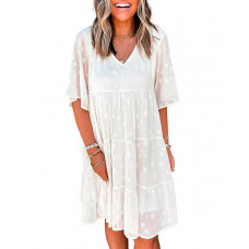 Star Pattern V-Neck Casual Dress - white