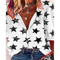 Star Print Long Sleeve Shirt - white