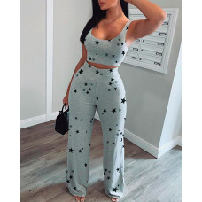 Star Print Tank Top & Pants Set - gray