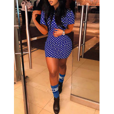 Stars Print Short Sleeve Bodycon Dress - blue