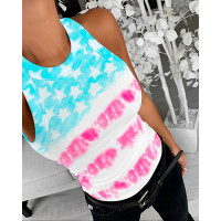 Stars Tie Dye Print Tank Top - Lighted Blue