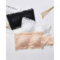 Strapless Crochet Lace Padded Bandeau Lace Bra - nude
