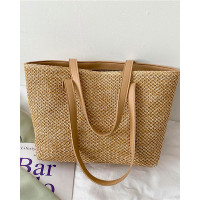 Straw Large Capacity Beach Tote Bag - khaki