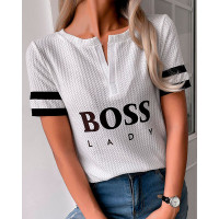 Striped Colorblock Letter Print Top - white