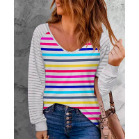 Striped Colorblock Long Sleeve Top - Multicolor