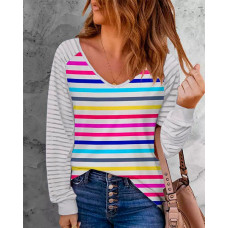 Striped Colorblock Long Sleeve Top - Multicolor