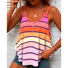 Striped Colornlock Double Strap Tank Top - Multicolor