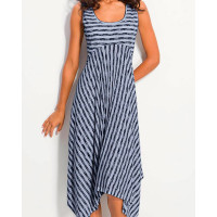 Striped Print Asymmetrical Hem Casual Dress - blue