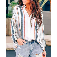 Striped Print Long Sleeve Button Design Casual Shirt - style3