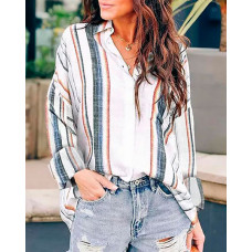 Striped Print Long Sleeve Button Design Casual Shirt - style3