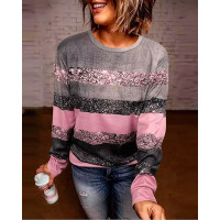 Striped Print Long Sleeve Top - pink