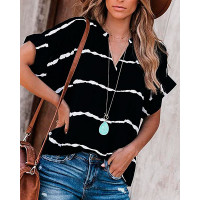 Striped Print Short Sleeve T-shirt - black