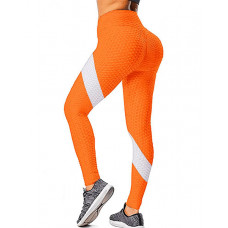 Striped Print Textured Butt Lifting Tummy Control Leggings - orange