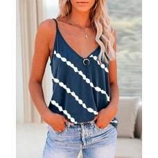 Striped Print V-Neck Cami Top - blue