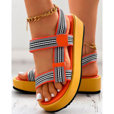 Striped Slingback Platform Beach Sandals - yellow&orange