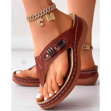 Studded Beach Wedge Flip Flops - brown