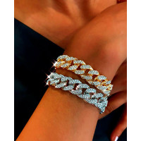 Studded Chain Wide Bracelet - silver