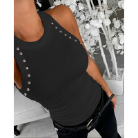 Studded Decor Casual Tank Top - black