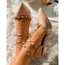 Studded Decor Pointed Toe Stiletto Heels - Apricot