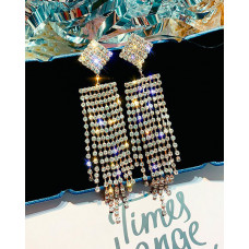 Studded Glitter Tassel Dangle Earring - gold