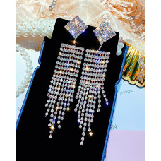 Studded Glitter Tassel Dangle Earring - silver