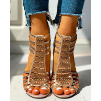 Studded Multi-Strap Chunky Sandals - gold