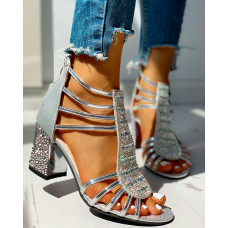 Studded Multi-Strap Chunky Sandals - silver