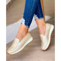 Studded Non-slip Casual Muffin Loafers - gold