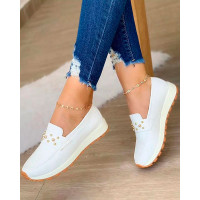 Studded Non-slip Casual Muffin Loafers - white