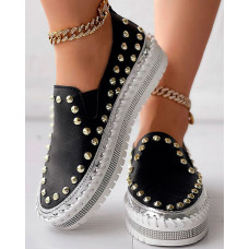 Studded Platform Casual Slip-On - black