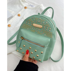 Studded Rhinestone Decor Zipper Design Backpack Trendy School Bag - green