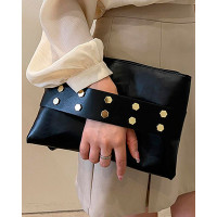 Studded Zipper Design Clutch Bag - black