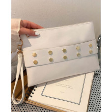 Studded Zipper Design Clutch Bag - white