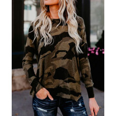 Stylish Camouflage Print Flannel Top - brown