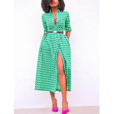 Stylish Digital Print High Slit Maxi Dress - green